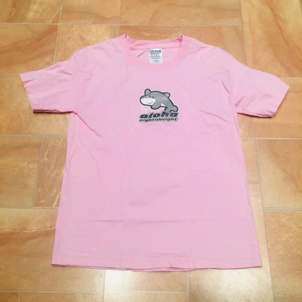 Gildan Kids Girls Pink Aloha Grey Dolphin Short Sleeve T-Shirt Top
